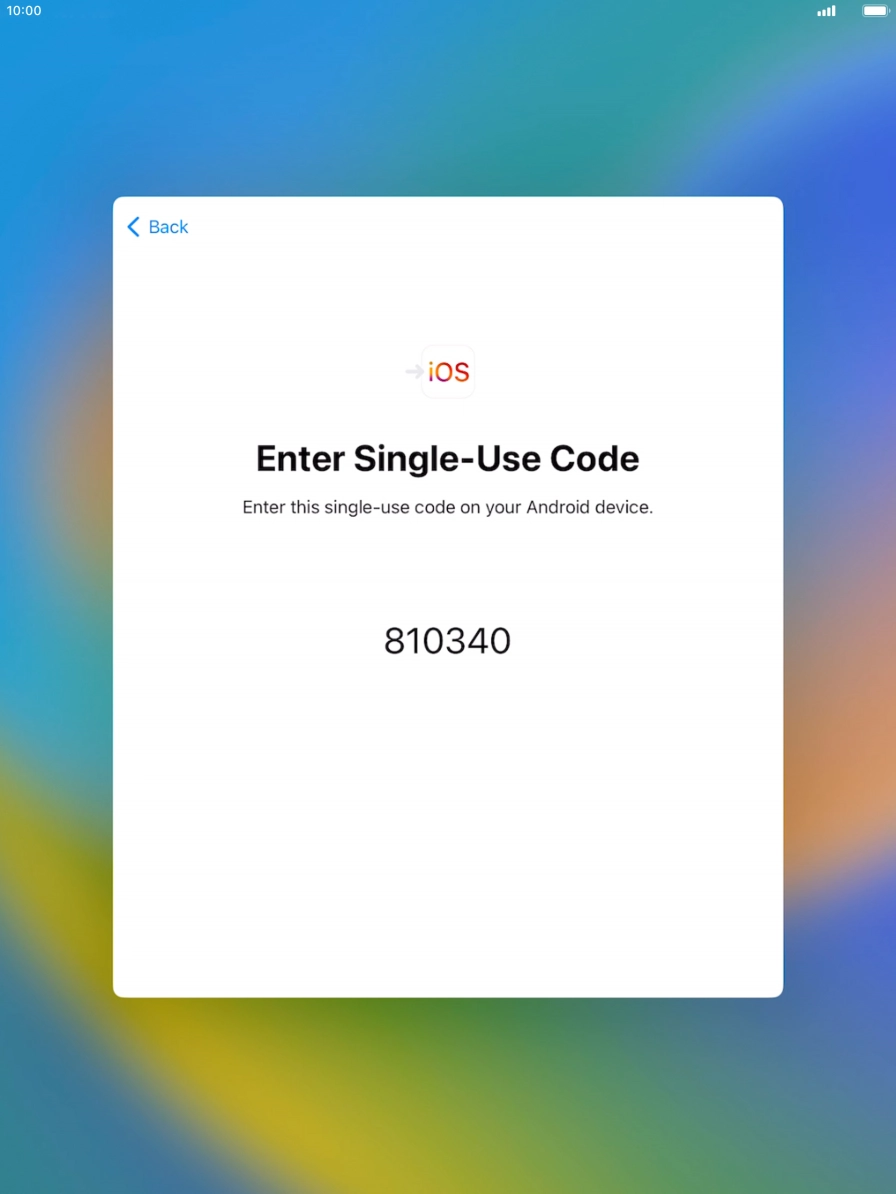 Follow the instructions on the screen and in the 'Move to iOS' app to transfer the content from the Android device to your tablet and set up your tablet and prepare it for use.