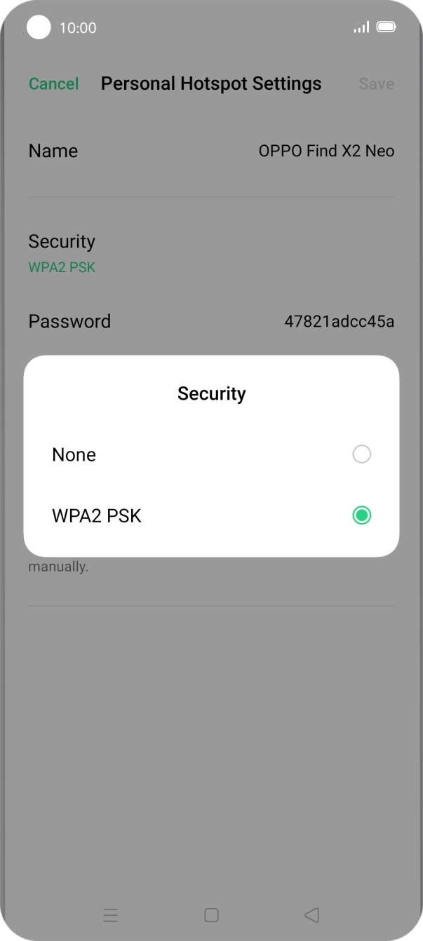 Press WPA2 PSK to password protect your WiFi hotspot.