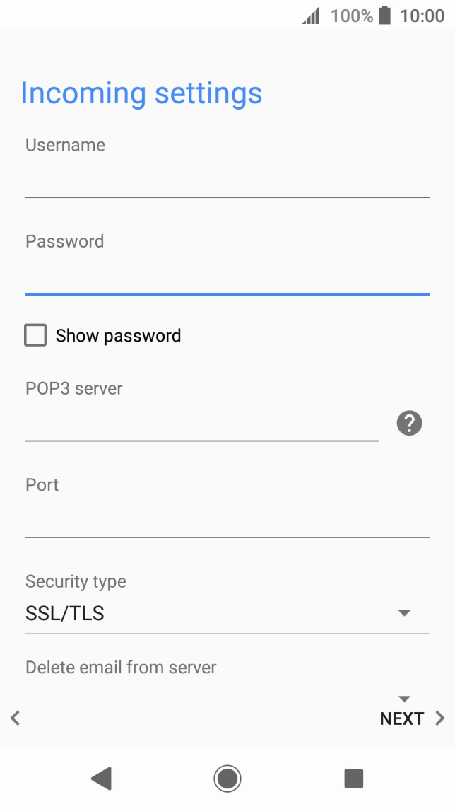 Press the field below 'Username' and key in the username for your email account.