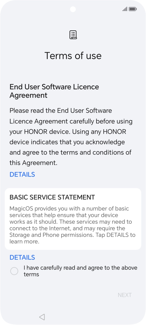 Press the field to accept the license agreement. Press the field to accept the license agreement.