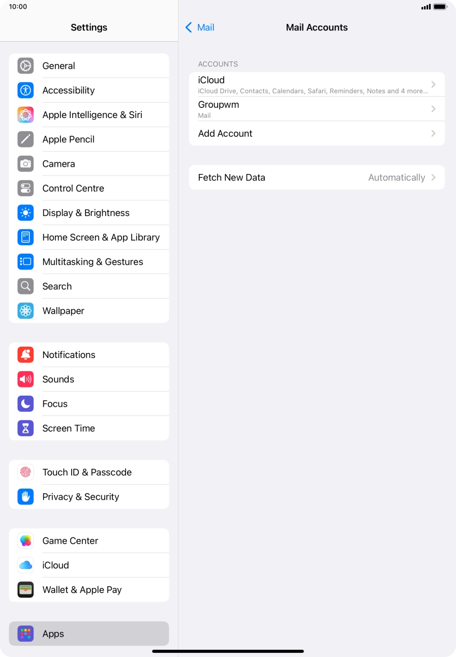 Press the name of the email account you've just set up. Press the name of the email account you've just set up.