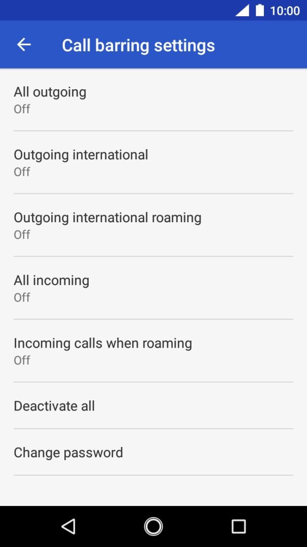 Press the required barring type.