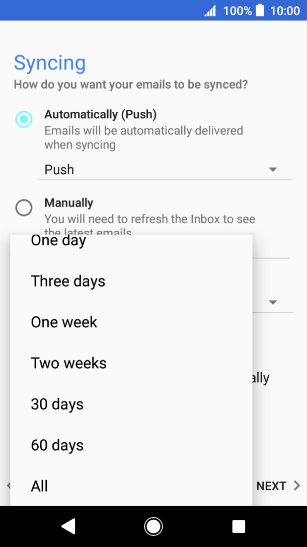 Press the required setting.