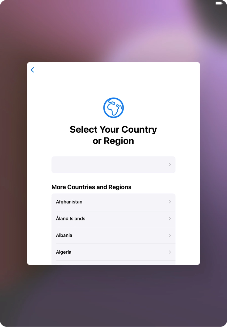 Press the required country or area.
