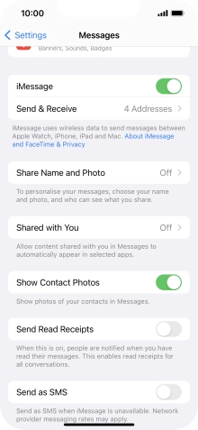 Press the indicator next to 'Send as SMS' to turn the function on or off.