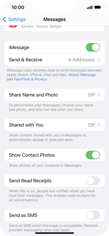 Press the indicator next to 'Send as SMS' to turn the function on or off.