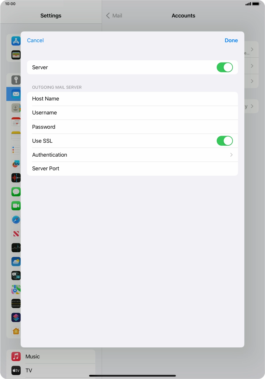 Press the indicator next to 'Use SSL' to turn off the function. Press the indicator next to 'Use SSL' to turn off the function.