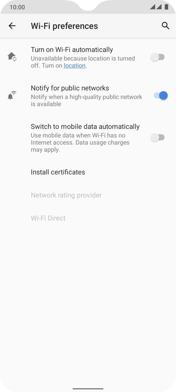 Press the indicator next to 'Switch to mobile data automatically' to turn the function on or off. Press the indicator next to 'Switch to mobile data automatically' to turn the function on or off.