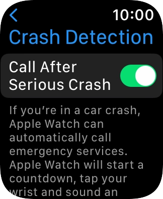 Press the indicator next to 'Call After Serious Crash' to turn on the function.