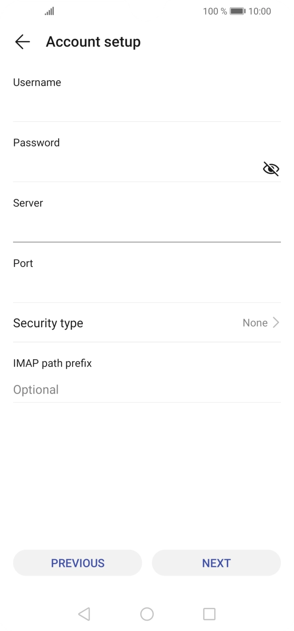 Press the field below 'Port' and key in 143. Press the field below 'Port' and key in 143.
