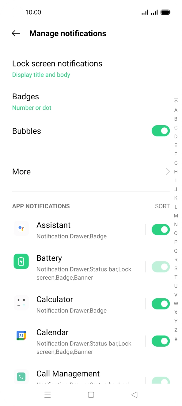 Press the indicators next to the required apps to turn the function on or off. Press the indicators next to the required apps to turn the function on or off.