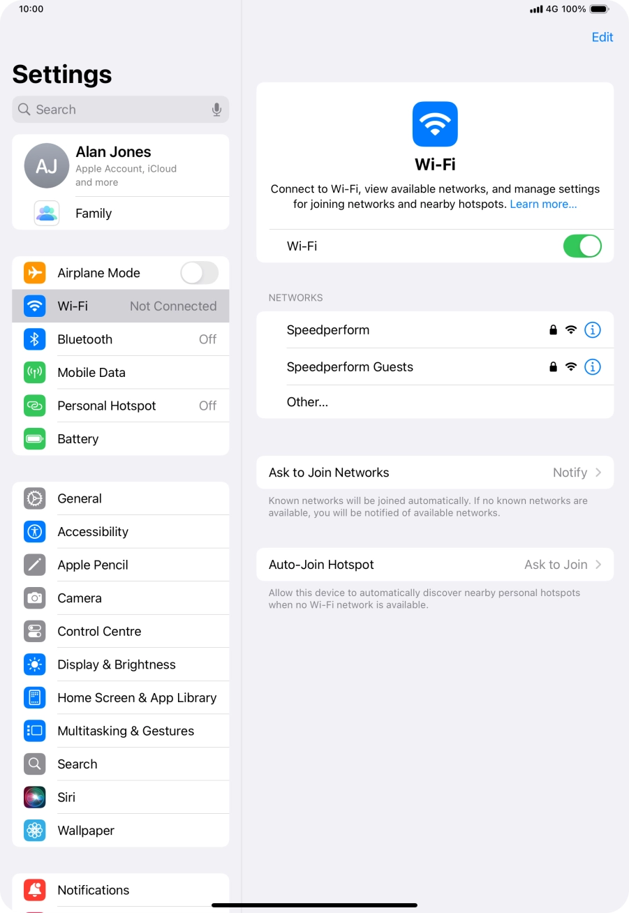 Press the required WiFi network and key in the password for the WiFi network.