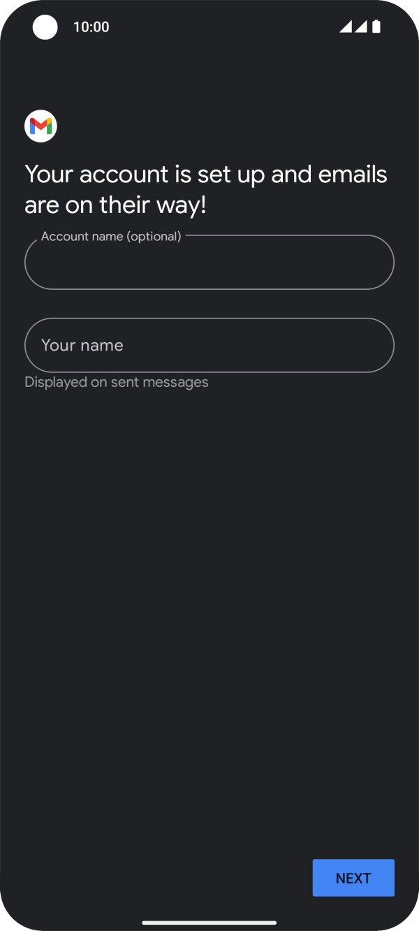 Press the field below 'Account name (optional)' and key in the required name. Press the field below 'Account name (optional)' and key in the required name.