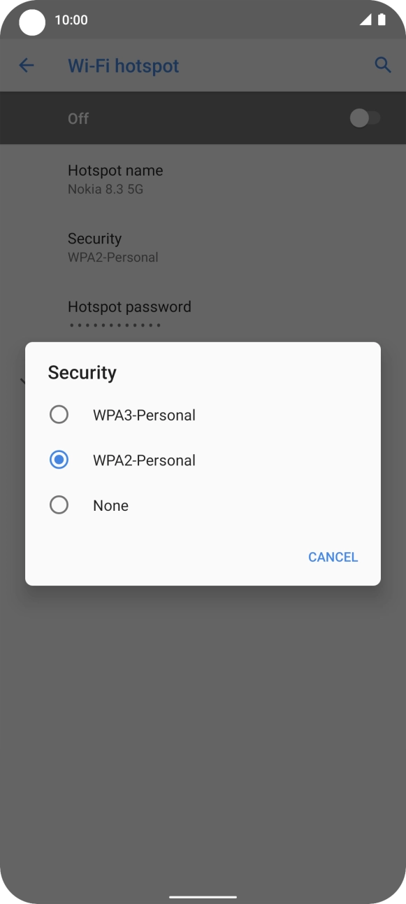 Press WPA2-Personal to password protect your WiFi hotspot.