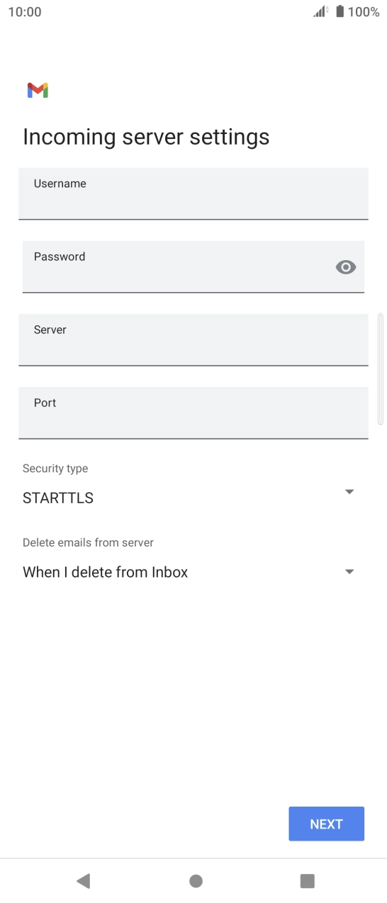 Press the field below 'Username' and key in the username for your email account. Press the field below 'Username' and key in the username for your email account.