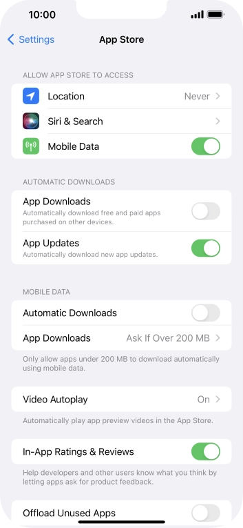 Press the indicator next to 'App Updates' to turn the function on or off.