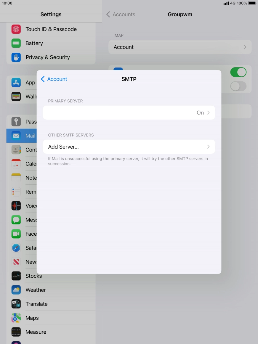 Press the field below 'PRIMARY SERVER'. Press the field below 'PRIMARY SERVER'.