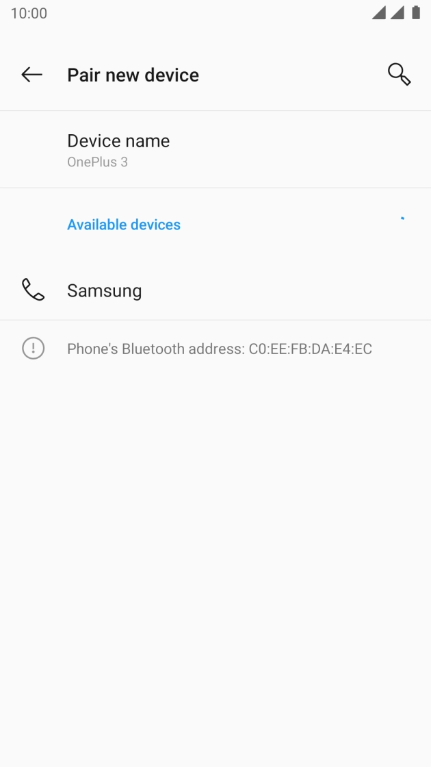 Press the required Bluetooth device and follow the instructions on the screen to pair the device with your phone.