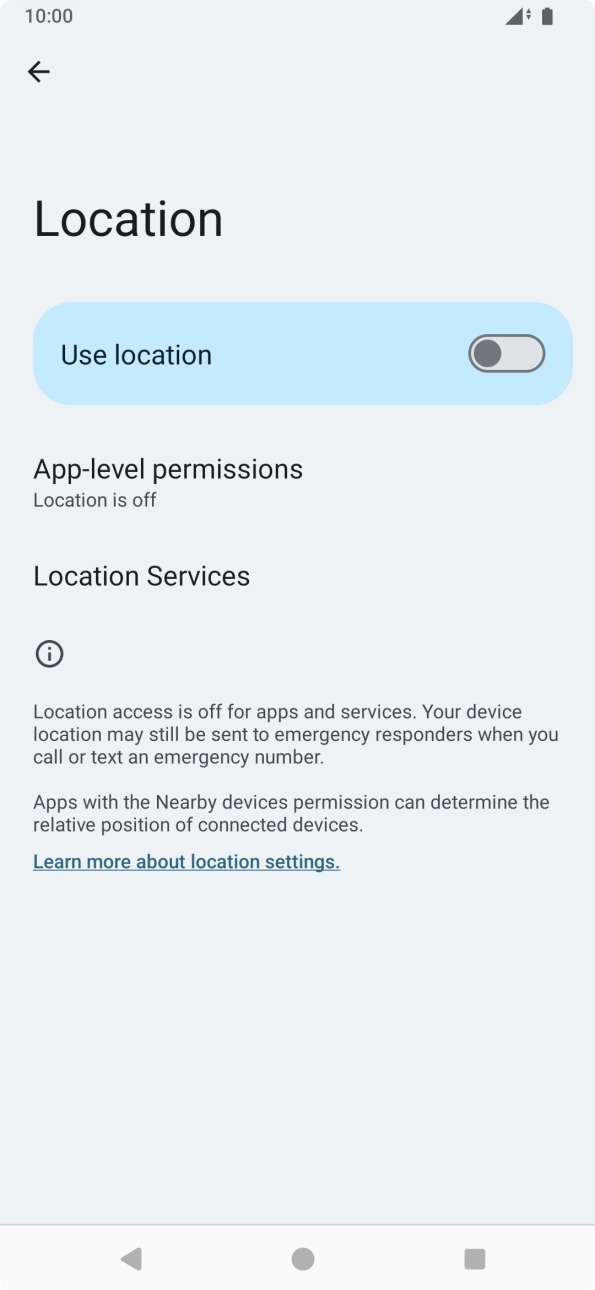 Press the indicator next to 'Use location' to turn the function on or off. Press the indicator next to 'Use location' to turn the function on or off.