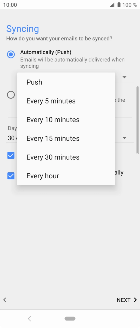 Press the required setting. Press the required setting.