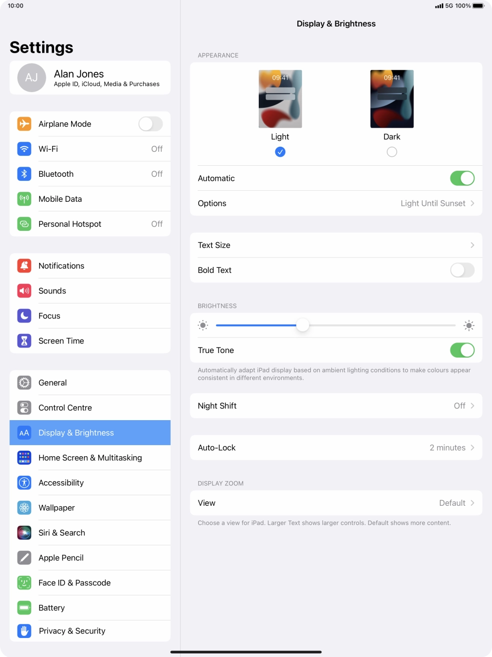 If you turn on the function, press Options and follow the instructions on the screen to select the required period of time for Dark Mode.