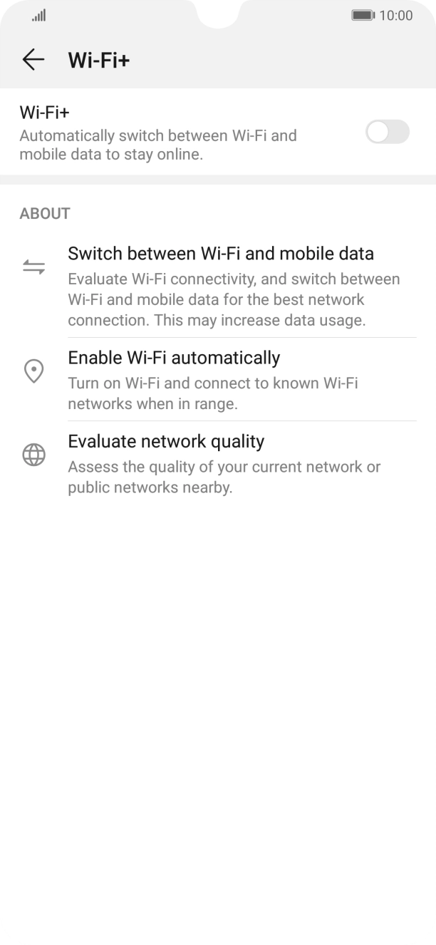 Press the indicator next to 'Wi-Fi+' to turn the function on or off. Press the indicator next to 'Wi-Fi+' to turn the function on or off.