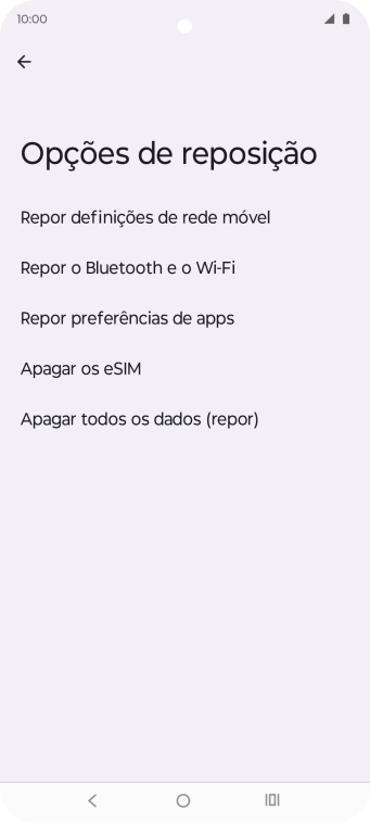 Prima Repor definições de rede móvel.