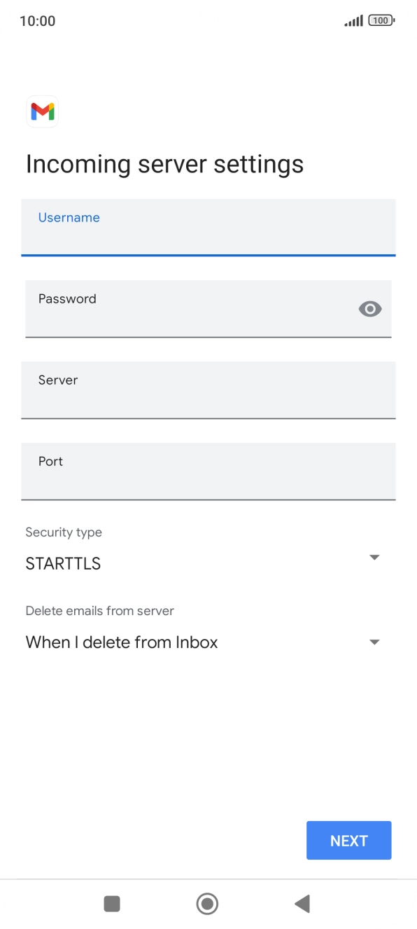 Press the field below 'Server' and key in the name of your email provider's incoming server.
