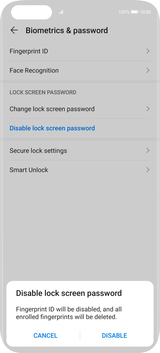 Key in the additional phone lock code you created earlier and press DISABLE. Key in the additional phone lock code you created earlier and press DISABLE.
