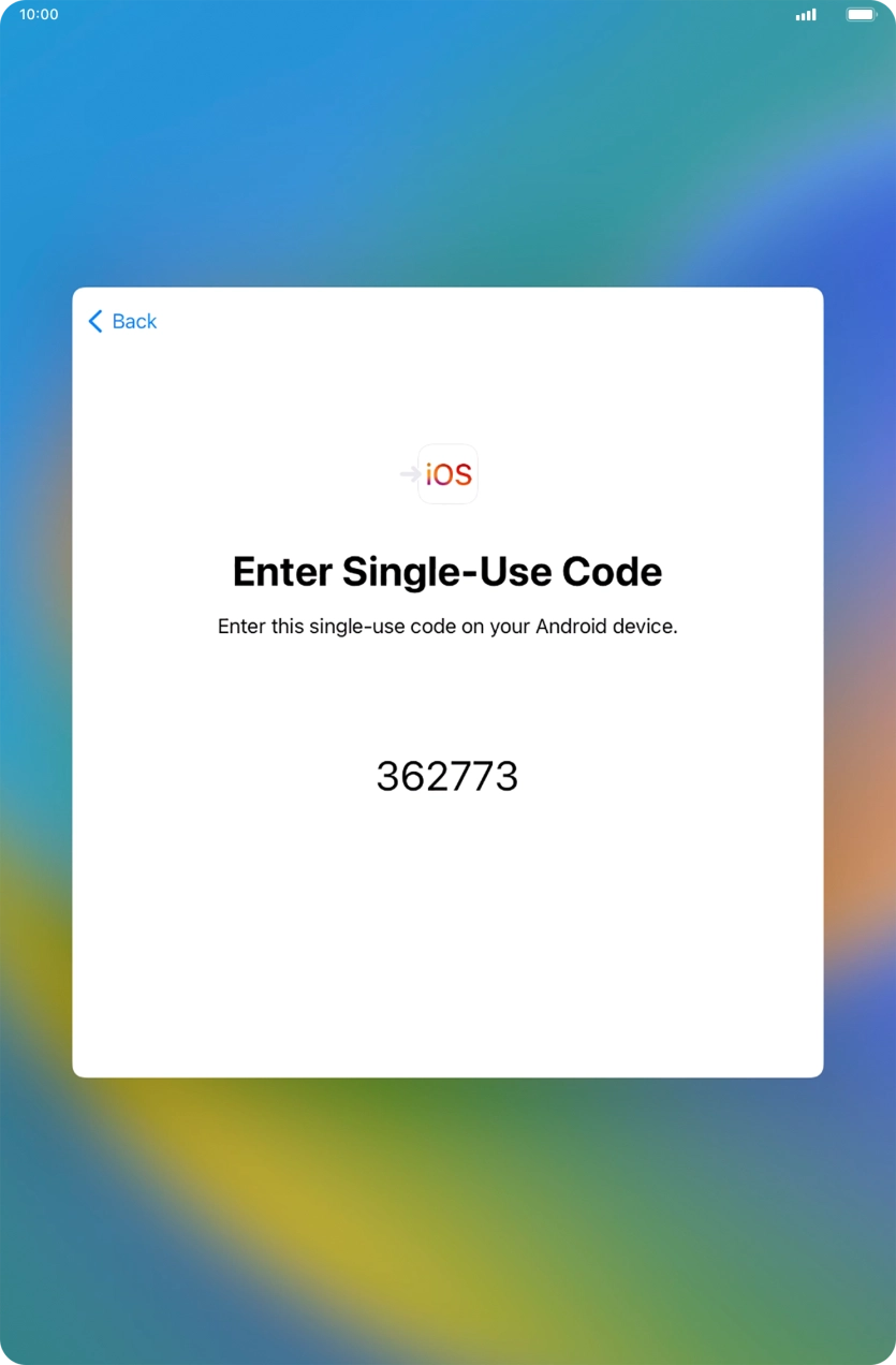 Follow the instructions on the screen and in the 'Move to iOS' app to transfer the content from the Android device to your tablet and set up your tablet and prepare it for use.