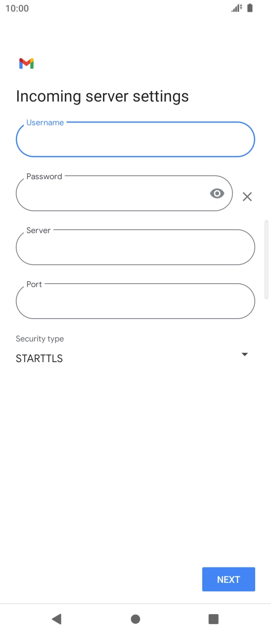 Press the field below 'Server' and key in the name of your email provider's incoming server.