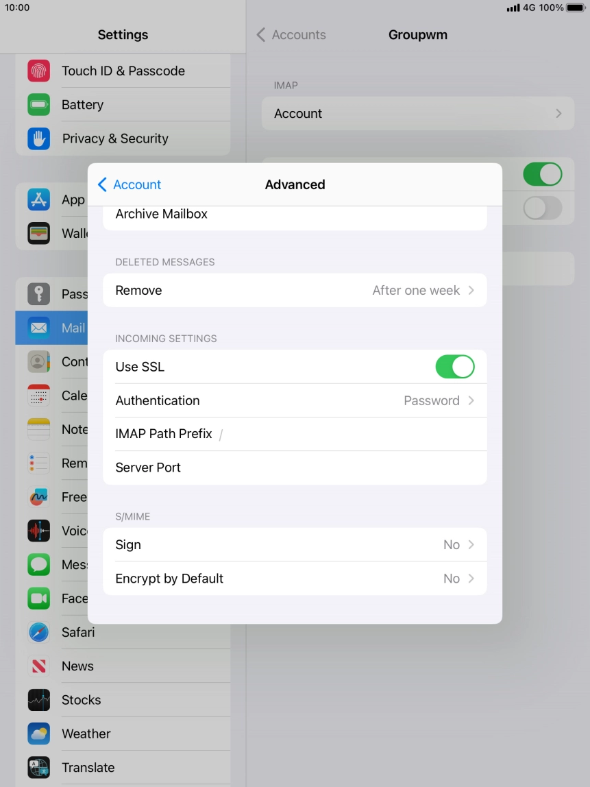 Press the indicator next to 'Use SSL' to turn off the function.