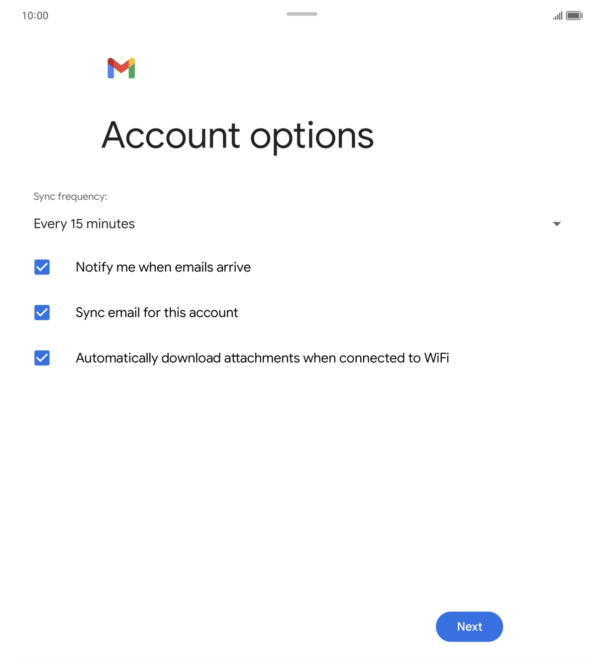 If this screen is displayed, you email account has been recognised and set up automatically. Follow the instructions on the screen to key in more information and finish setting up your phone. If this screen is displayed, you email account has been recognised and set up automatically. Follow the instructions on the screen to key in more information and finish setting up your phone.