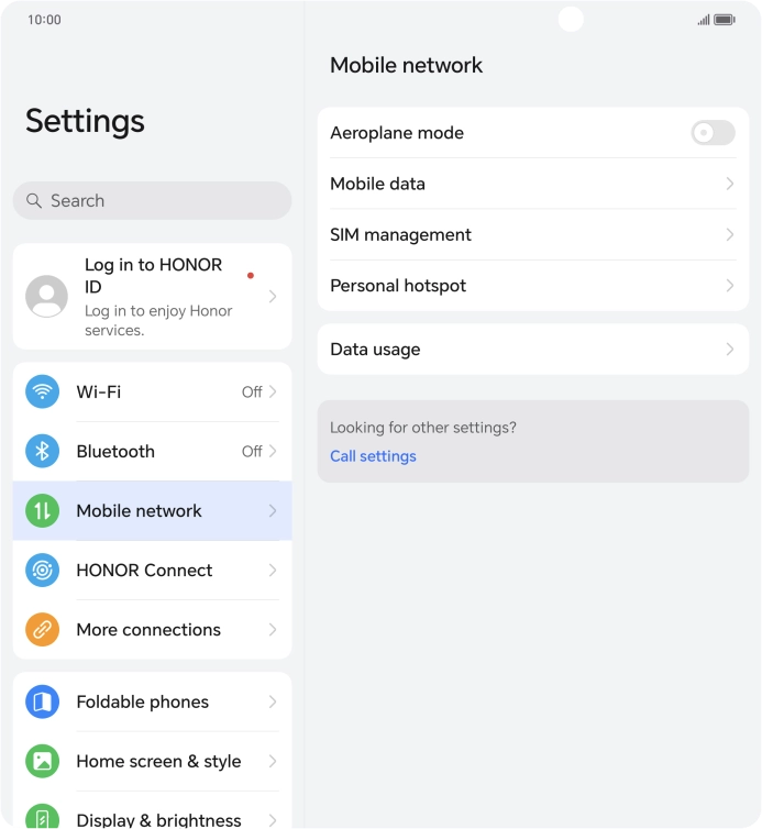 Press Mobile data. Press Mobile data.