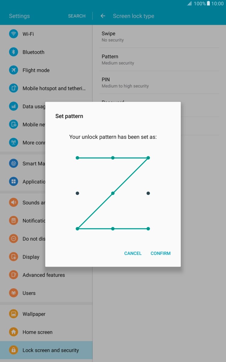 Repeat the selected lock code and press CONFIRM.
