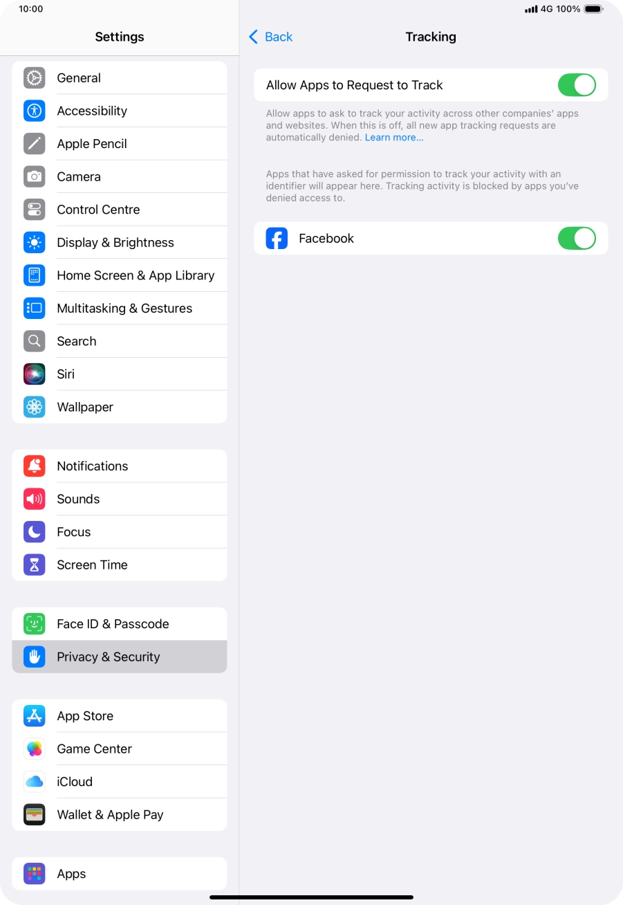 Press the indicator next to 'Allow Apps to Request to Track' to turn the function on or off.