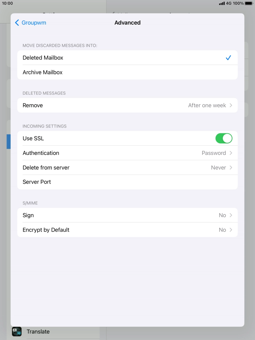 Press the indicator next to 'Use SSL' to turn off the function.