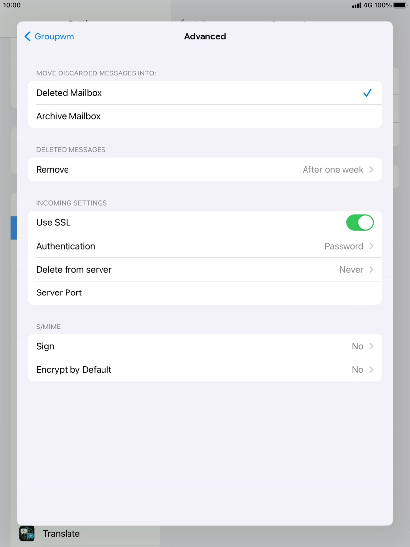 Press the indicator next to 'Use SSL' to turn off the function. Press the indicator next to 'Use SSL' to turn off the function.