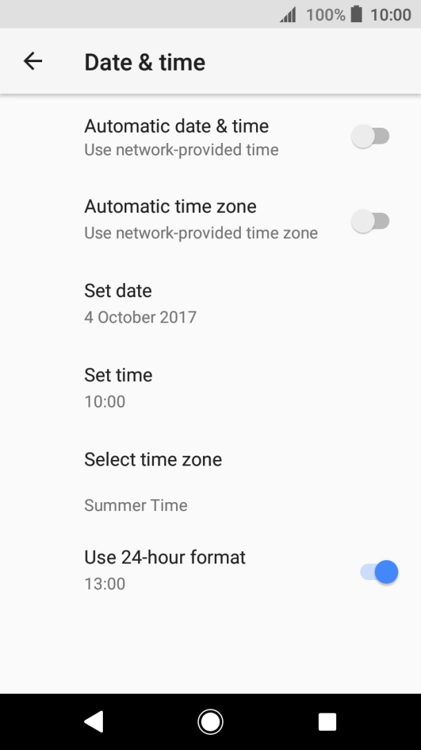 Press the indicator next to 'Automatic date & time' to turn on the function.
