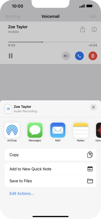 Press the required setting and follow the instructions on the screen to share or save the message.