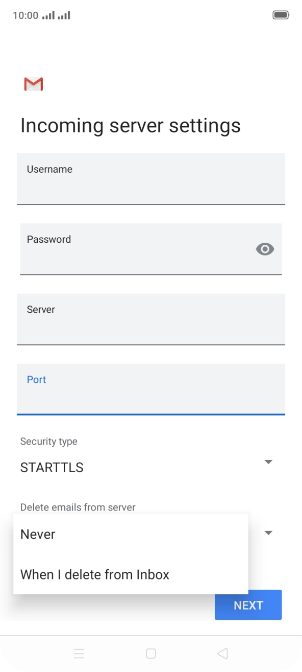 Press Never to keep emails on the server when you delete them on your phone. Press Never to keep emails on the server when you delete them on your phone.