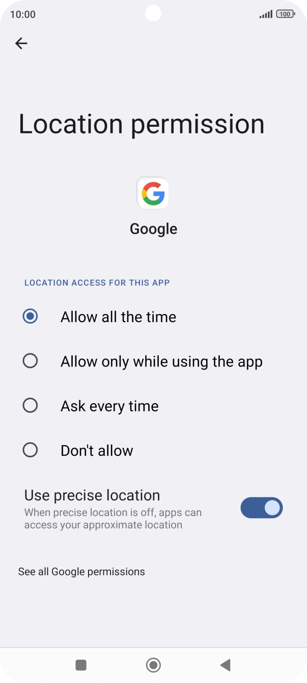 Press the required setting.