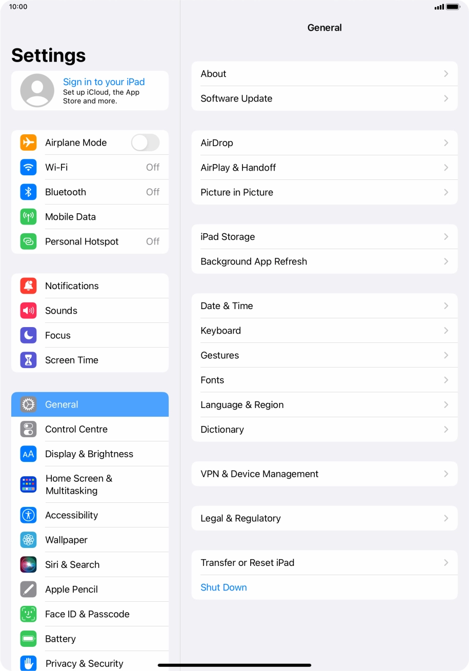 Press Sign in to your iPad.