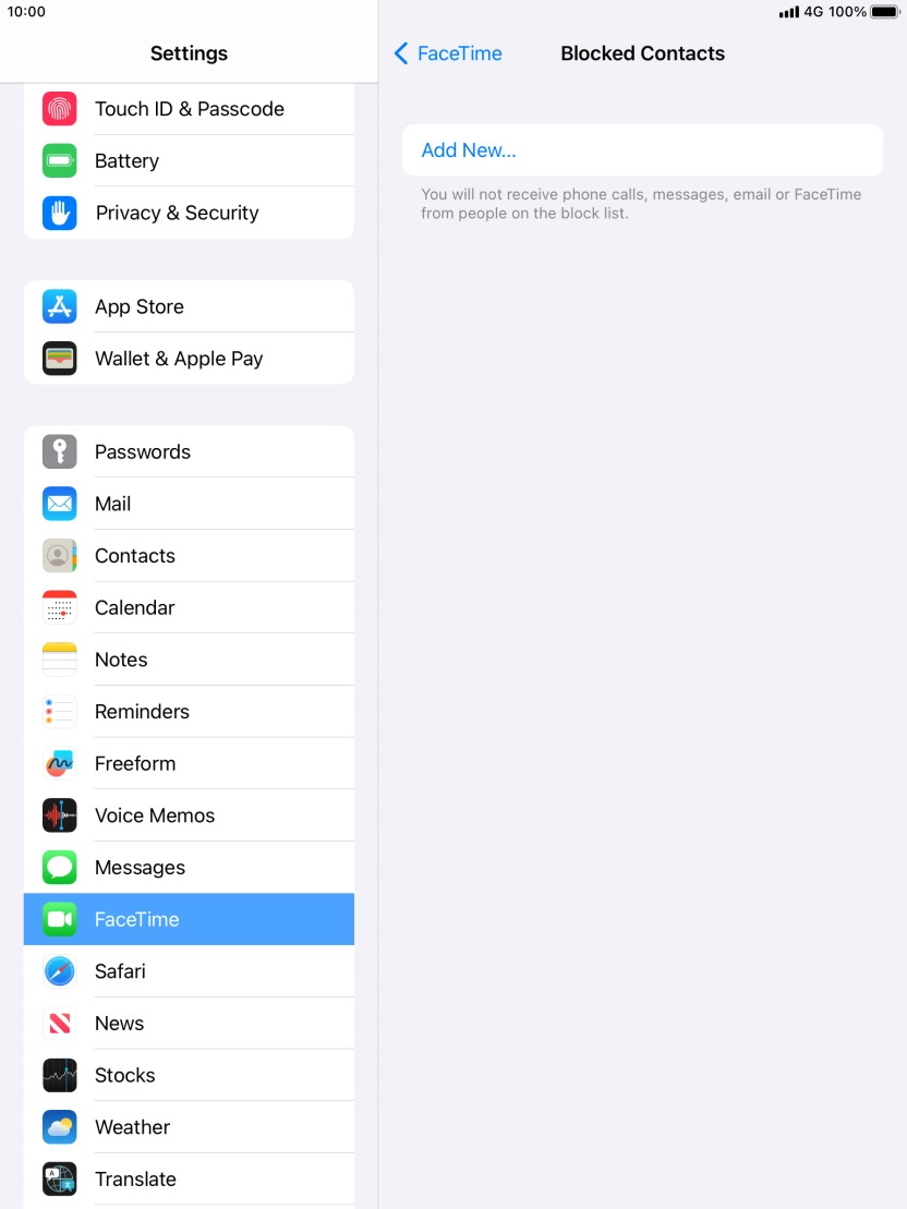 Press Add New... and follow the instructions on the screen to block a contact.