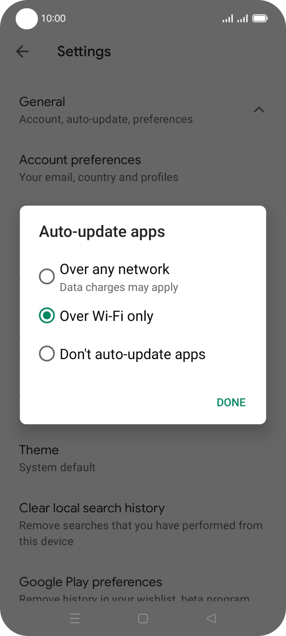 To turn on automatic update of apps using mobile network, press Over any network. To turn on automatic update of apps using mobile network, press Over any network.