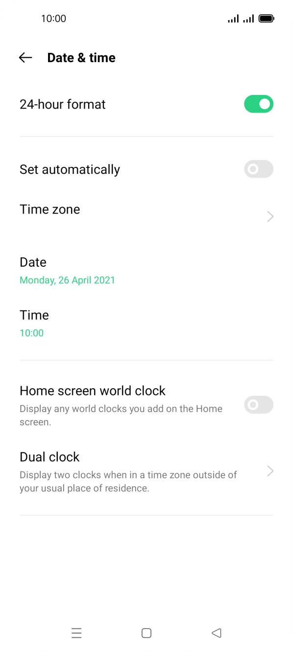 Press the indicator next to 'Set automatically' to turn on the function.