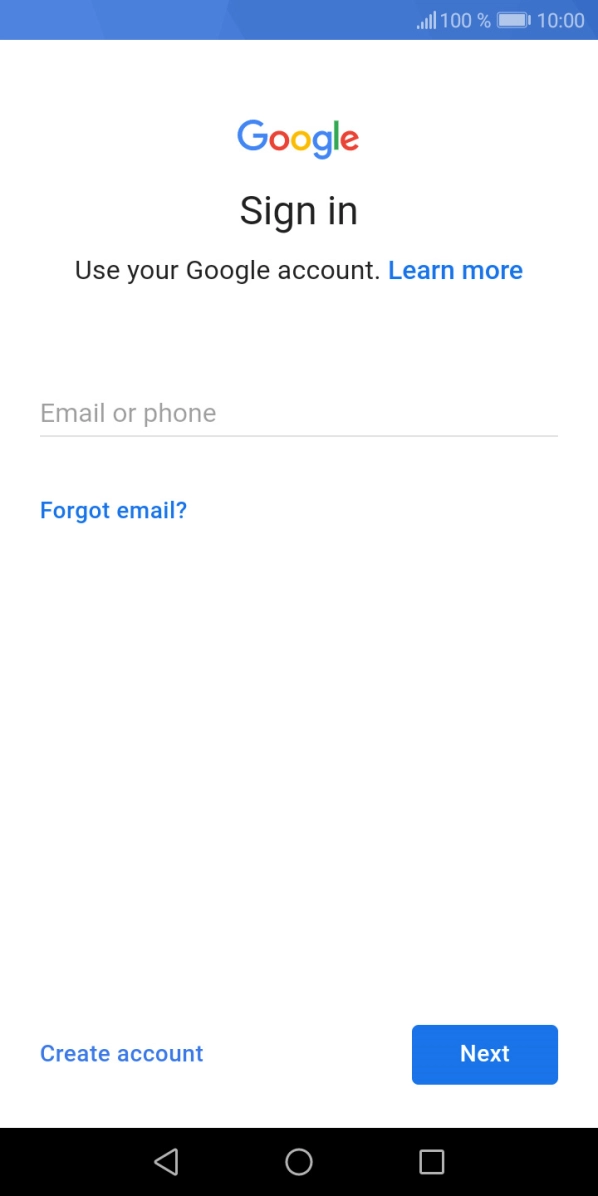 If you don't have a Google account, press Create account and follow the instructions on the screen to create an account.
