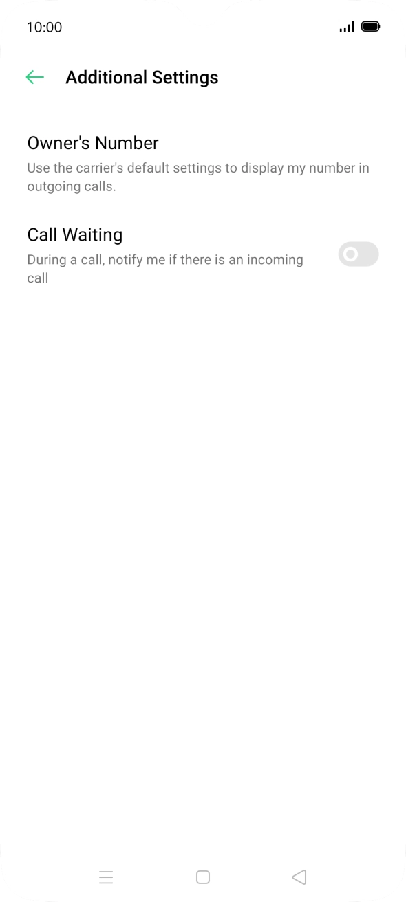 Press the indicator next to 'Call Waiting' to turn the function on or off.
