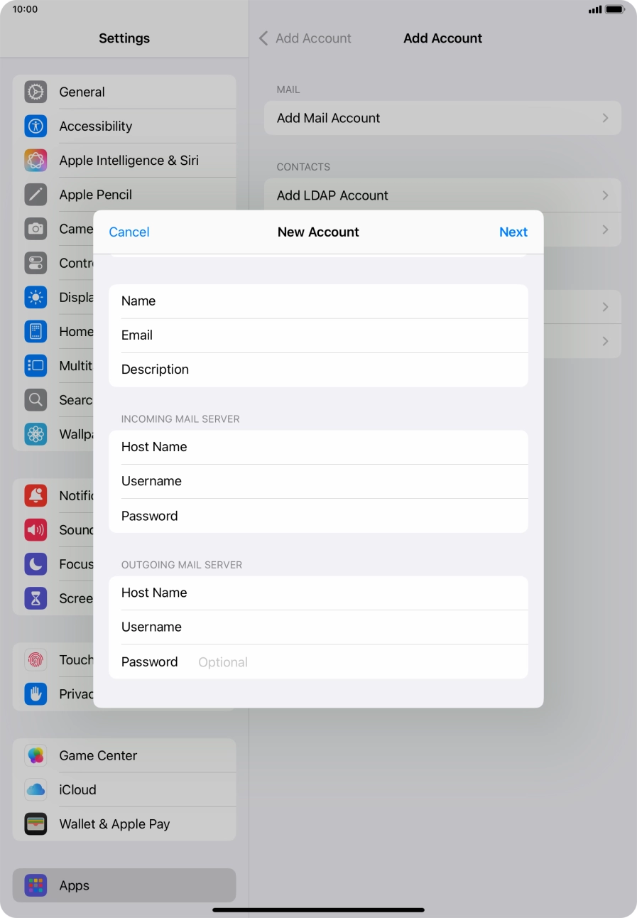 Press Password and key in the password for your email account. Press Password and key in the password for your email account.