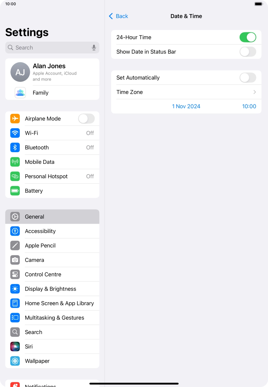 Press the indicator next to 'Set Automatically' to turn on the function.